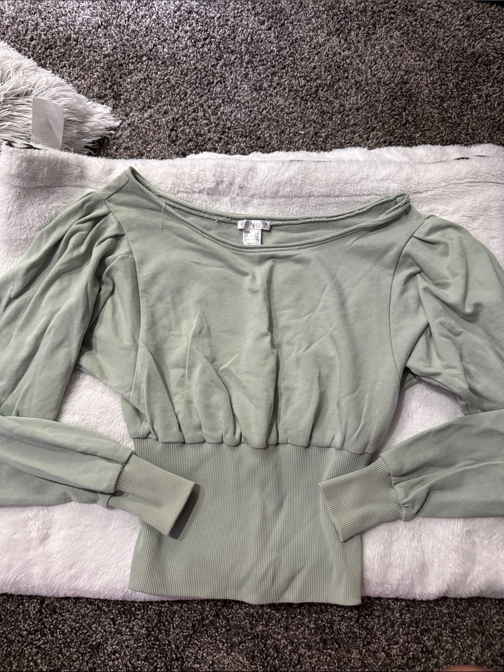 VENUS Light Sage Knit Off-Shoulder Top